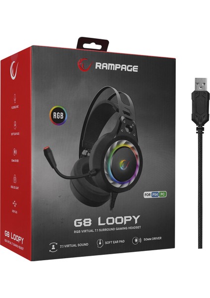 G8 Loopy USB 7.1 Rgb Ledli Gaming Oyuncu Mikrofonlu Kulaklık