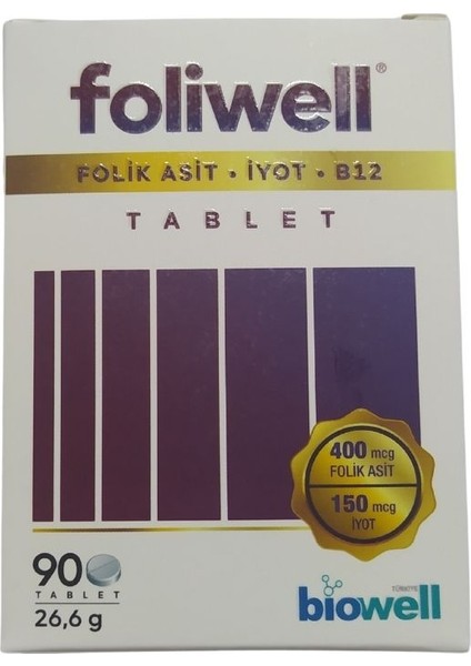 Foliwell 90 Tablet - Folik Asit Iyot Vitamin B12 - Skt : 03/2026