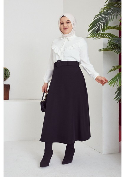 Kemerli Kloş Etek-Siyah modelleri