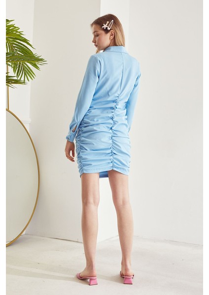 Ön Büzgülü Elbise-Mavi indirimleri