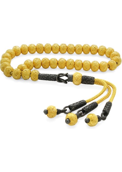 El Işçiliği Küre Kesim Gold-Black Mini Boy 1000 Ayar Gümüş Kazaz Tesbih