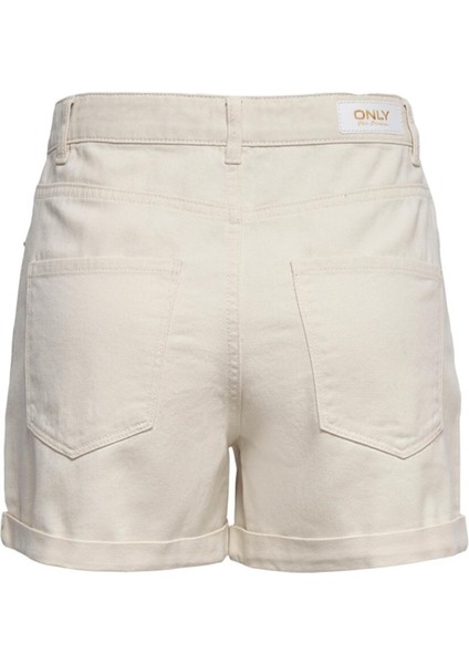 Onlvega Krem Kot Şort Mom Shorts - 15230571 modelleri