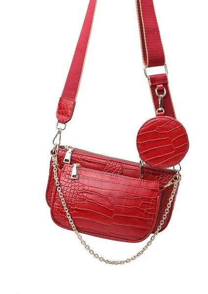 Kırmızı Timsah Desen Messenger Çanta Deri Moda Çanta Geniş Omuz Çantası Kadın Sikke Çanta Cep Telefonu Çantası | Omuz Çantası (24 cm * 12.5 * 4.5) (19 cm * 9.5 * 3.5) (9.5 cm * 9.5 cm *2.5cm) fiyatları