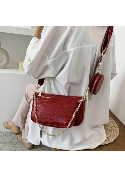 Kırmızı Timsah Desen Messenger Çanta Deri Moda Çanta Geniş Omuz Çantası Kadın Sikke Çanta Cep Telefonu Çantası | Omuz Çantası (24 cm * 12.5 * 4.5) (19 cm * 9.5 * 3.5) (9.5 cm * 9.5 cm *2.5cm) modelleri
