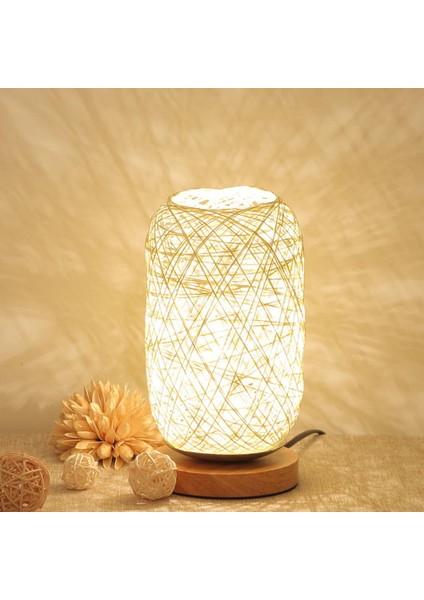 Nordic Ahşap Masa Lambası Oturma Odası Yatak Odası Başucu Lambaları Sanat Dekorasyon Masası Rattan Sicim Lamba Top Işıkları USB Şarj | Masa Lambaları(Yurt Dışından) modelleri