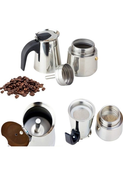 1 Adet Klasik Paslanmaz Çelik Bar Percolator Ofis Aile Kahve Makinesi Pot Espresso Maker
