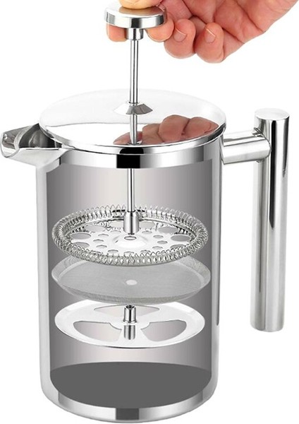 Basın Paslanmaz Çelik Kahve Çayır Filtre Makinesi Piston Sürahi Kahve Makinesi Yalıtımlı Kahve Makinesi Pot