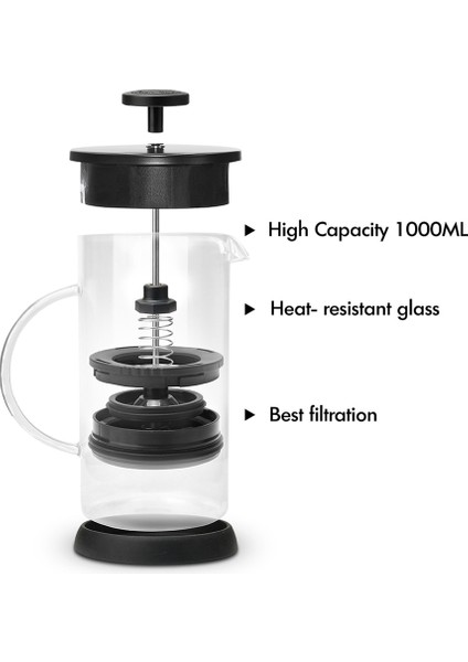 1000ML Paslanmaz Çelik Cezve Cafetiere Fransız Basın Filtre ile Çift Duvar Yalıtım Tasarım Lehçe Proses Pot Kupası | Cafetiere Fransızca Basın | Fransız Basın Çeliği Cezve