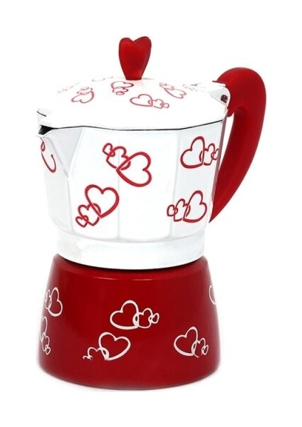 Kırmızı Kalp Baskılı Kahve Makinesi Alüminyum Alaşım Moka Pot Espresso Mocha Latte Percolator Filtre Kafeterası Mutfak Dropshipping | Kahve Tencere(Yurt Dışından)