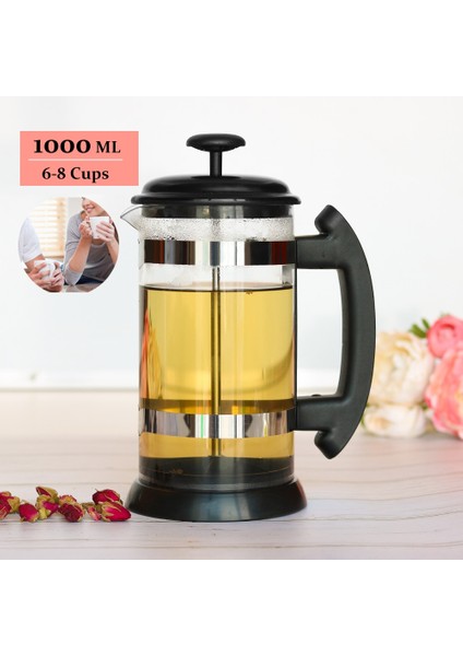 Fransız Basın Kahve / Çay Brewer Cezve Kahve Makinesi Su Isıtıcısı 1000 ml Paslanmaz Çelik Cam Termos Barista Araçları Coffee Carafe | Kahve Kapları