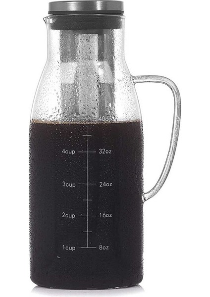Soğuk Brew Coffee Maker, Lıd ve ile Buzlu Çay Sürahi Demlik Ölçekli, Çift Kullanım Filtresi Cezve, 51 Oz / 1.5l | Ceza Salonları