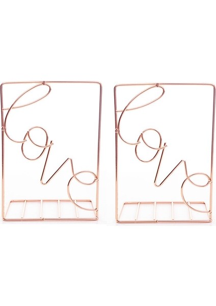 2 Adet Yaratıcı Metal Bookends Masası Depolama Tutucu Raf Kitabı Organizatör Standı, Aşk Şekilli ve kare |