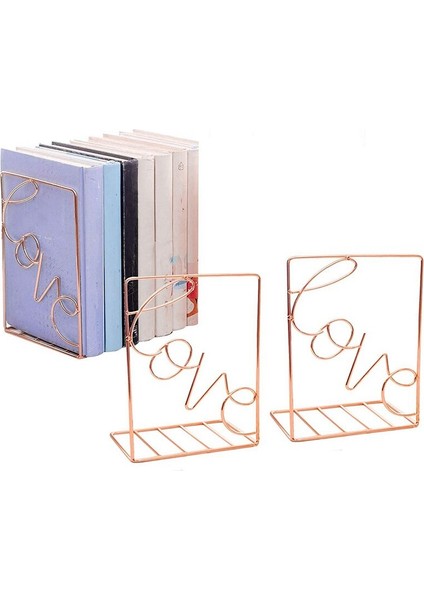 2 Adet Yaratıcı Metal Bookends Masası Depolama Tutucu Raf Kitabı Organizatör Standı, Aşk Şekilli ve kare |