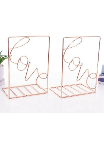2 Adet Yaratıcı Metal Bookends Masası Depolama Tutucu Raf Kitabı Organizatör Standı, Aşk Şekilli ve kare |