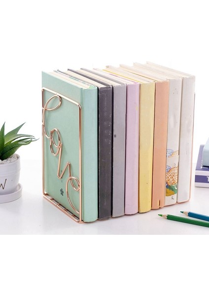2 Adet Yaratıcı Metal Bookends Masası Depolama Tutucu Raf Kitabı Organizatör Standı, Aşk Şekilli ve kare |