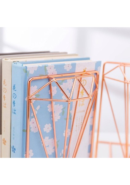 Yaratıcı Elmas Şekilli Metal Bookends Danışma Organizatör Kitap Destek Standı Depolama Tutucu Raf | Bookendends