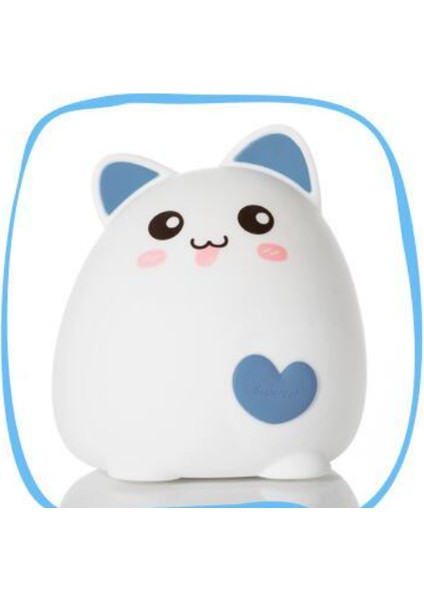 LED USB Şarj Edilebilir Kedi Figürlü Gece Lambası - Mavi (Yurt Dışından)