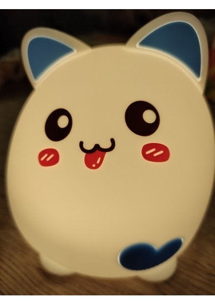 LED USB Şarj Edilebilir Kedi Figürlü Gece Lambası - Mavi (Yurt Dışından)