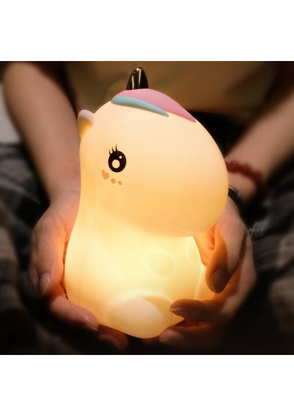 Unicorn LED Gece Lambası Dokunmatik Sensörü Renkli USB Şarj Edilebilir Karikatür Silikon Yatak Odası Başucu Lambası Çocuk Çocuklar Için Bebek Hediye | LED Gece Işıkları (Pembe)(Yurt Dışından)