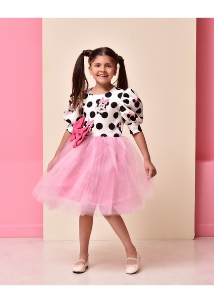 Eylul Elif Butik Minnie Mouse Desenli Kız Çocuk Elbise