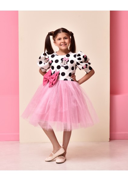 Eylul Elif Butik Minnie Mouse Desenli Kız Çocuk Elbise