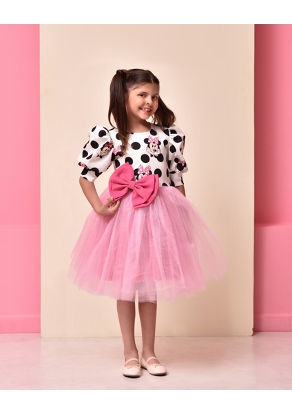 Eylul Elif Butik Minnie Mouse Desenli Kız Çocuk Elbise