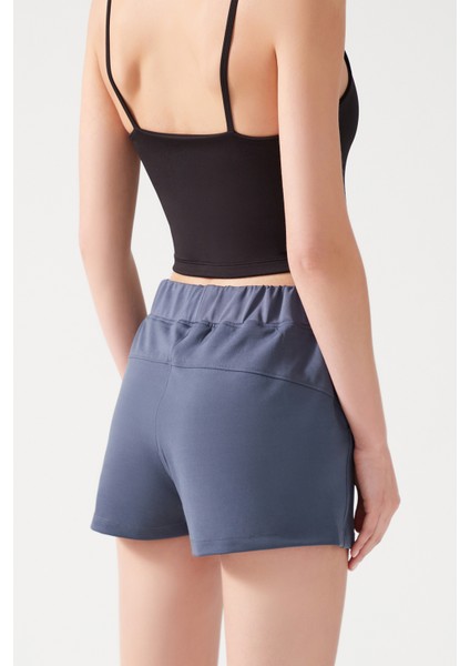 Kadın Antrasit Cepli Beli Lastikli Basic Fit Spor Şort Shorts fiyatları