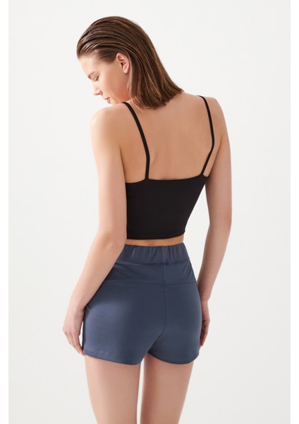 Kadın Antrasit Cepli Beli Lastikli Basic Fit Spor Şort Shorts fırsatları