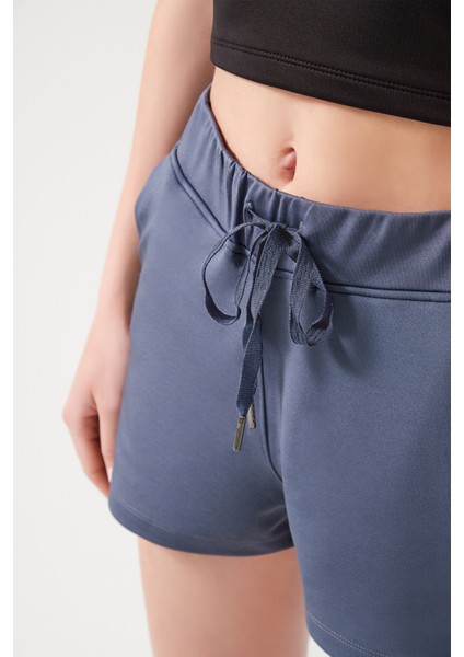 Kadın Antrasit Cepli Beli Lastikli Basic Fit Spor Şort Shorts indirimleri