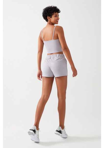 Kadın Gri Cepli Beli Lastikli Basic Fit Spor Şort Shorts indirimleri