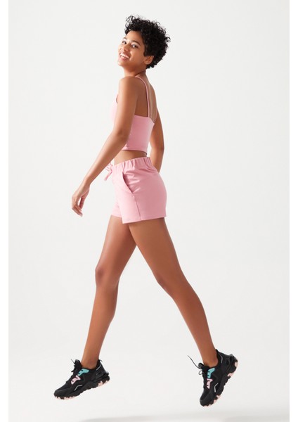 Kadın Pembe Cepli Beli Lastikli Basic Fit Spor Şort Shorts indirimleri
