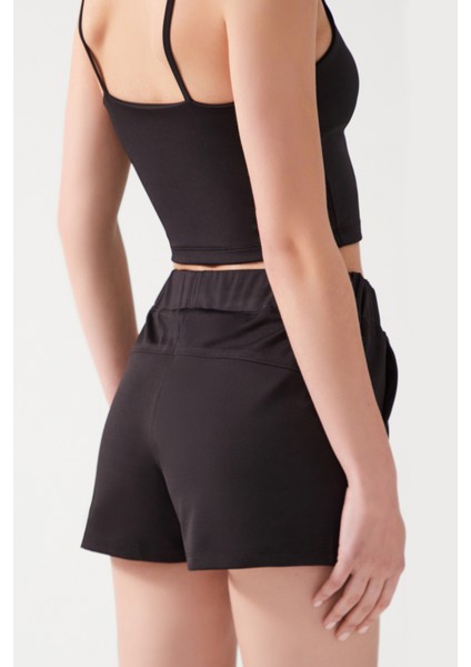 Kadın Siyah Cepli Beli Lastikli Basic Fit Spor Şort Shorts fiyatları