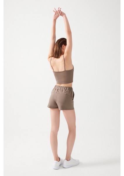 Kadın Vizon Cepli Beli Lastikli Basic Fit Spor Şort Shorts fırsatları
