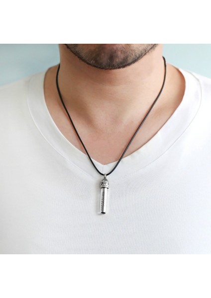 Zemzem Ile Doldurulmuş Arapça "allah" Yazılı Ip Zincirli 925 Ayar Gümüş Kadın Cevşen Kolye