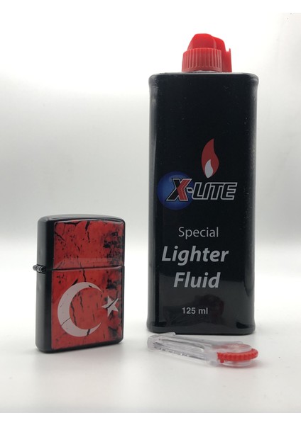 Türk Bayrağı - Benzinli Çakmak(X-Lite Benzin Gazı 120 ml ve 5'li Çakmak Taşı Hediyedir)