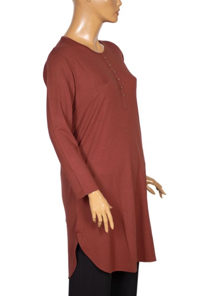 Cimariva Kadın Ferah Basic Patlı Süs Düğmeli Taba Tunik