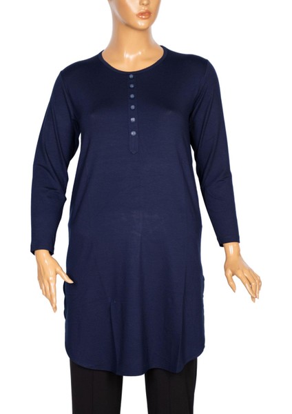 Cimariva Kadın Ferah Basic Patlı Süs Düğmeli Lacivert Tunik