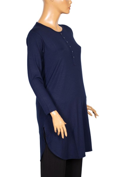 Cimariva Kadın Ferah Basic Patlı Süs Düğmeli Lacivert Tunik modelleri