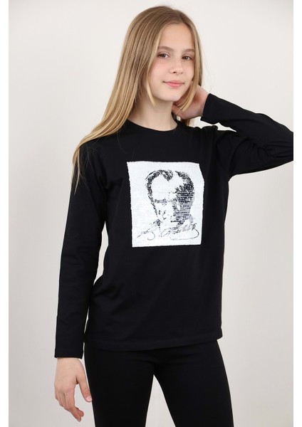 Toontoy Unisex Çocuk Atatürk Bayraklı Çift Taraflı Pullu Tişört