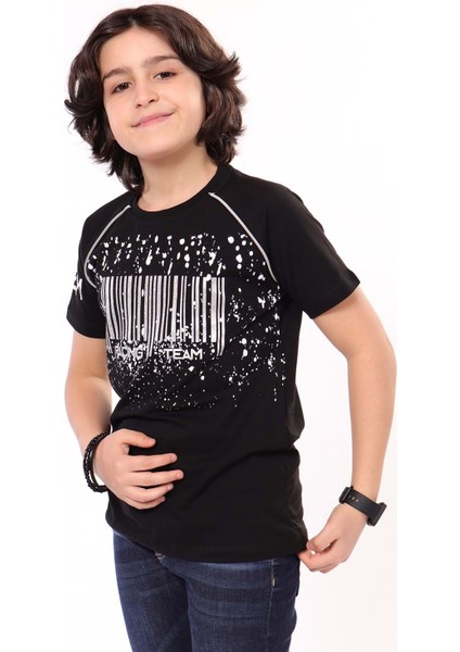 Toontoy Erkek Çocuk Racing Team Yazılı Barkod Baskılı Tişört