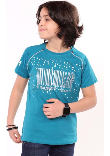 Toontoy Erkek Çocuk Racing Team Yazılı Barkod Baskılı Tişört