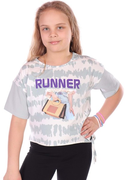 Toontoy Kız Çocuk Runner Baskılı Batikli Tişört