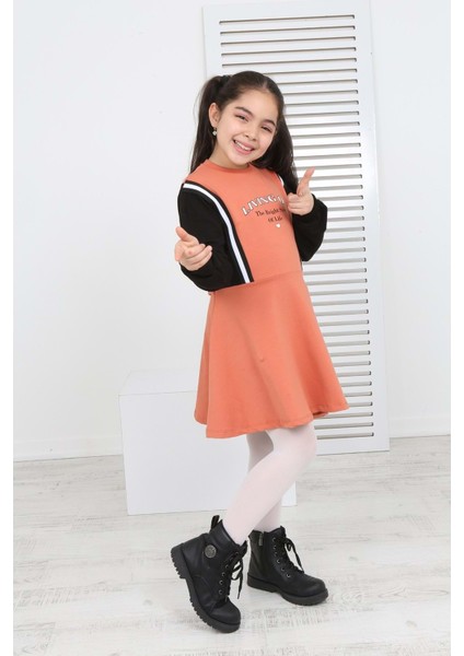 Toontoy Kız Çocuk Garni Detaylı Baskılı Elbise