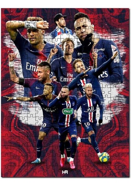 Psg Neymar Kompozisyonu Kırmızı Dalgalı 120 Parça Puzzle Yapboz Mdf (Ahşap)