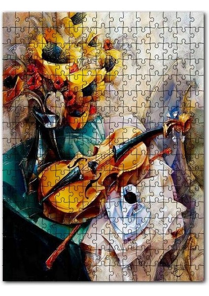 Keman Kahve Notalar ve Çiçekler 255 Parça Puzzle Yapboz Mdf (Ahşap)