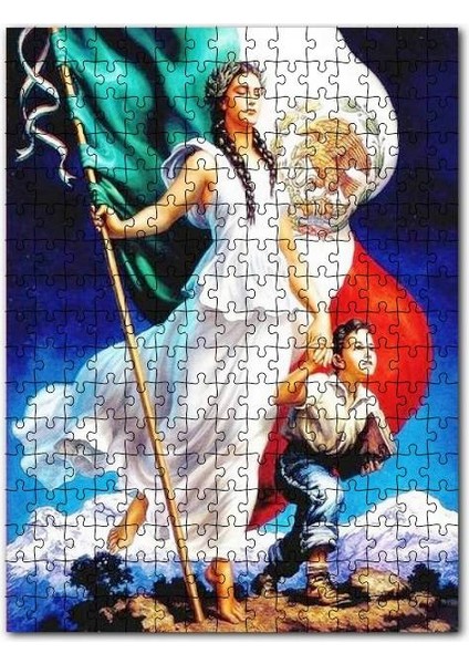 Sancaklı Beyaz Elbiseli Kadın ve Çocuk 500 Parça Puzzle Yapboz Mdf (Ahşap)
