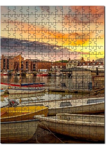 Gün Batımı Tekneler Sahil Şehir 1000 Parça Puzzle Yapboz Mdf (Ahşap)