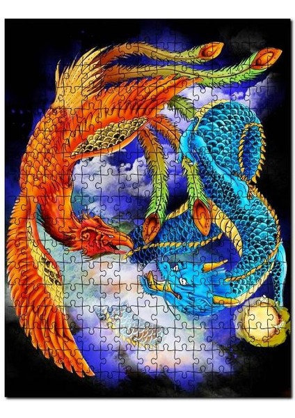 Anka Kuşu Ejderha Görseli 120 Parça Puzzle Yapboz Mdf (Ahşap)