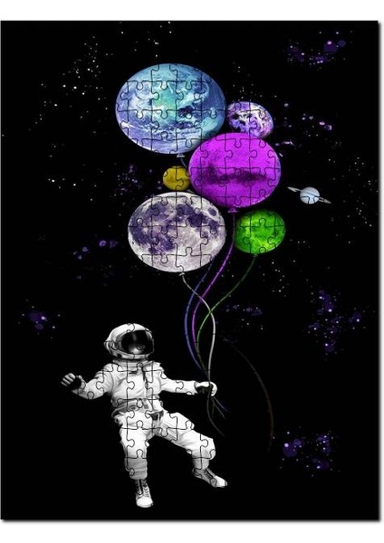 Uzayda Astronot Balan Gezegen Fantastik 120 Parça Puzzle Yapboz Mdf (Ahşap)