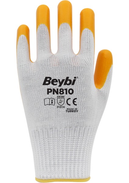 PN810 Sarı Polyester Örme Nitril Iş Eldiveni 1 Çift